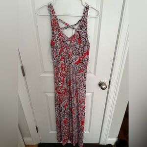 NWT Loveappella maxi dress. Coral floral dress, cross back detail. Medium.